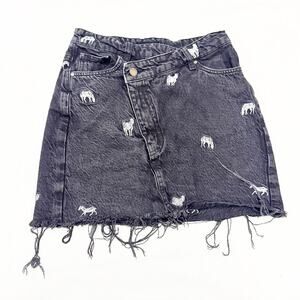 Desigual Pakaian Jadi Wanita Rok Charcoal Zebra Black Jean Denim Skirt Size S